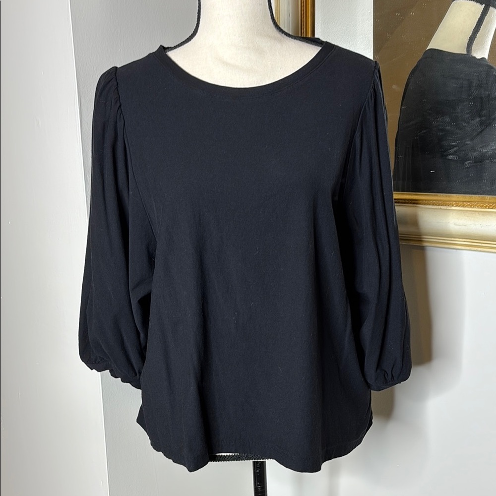 Black Puff Sleeve 3/4 Length Blouse